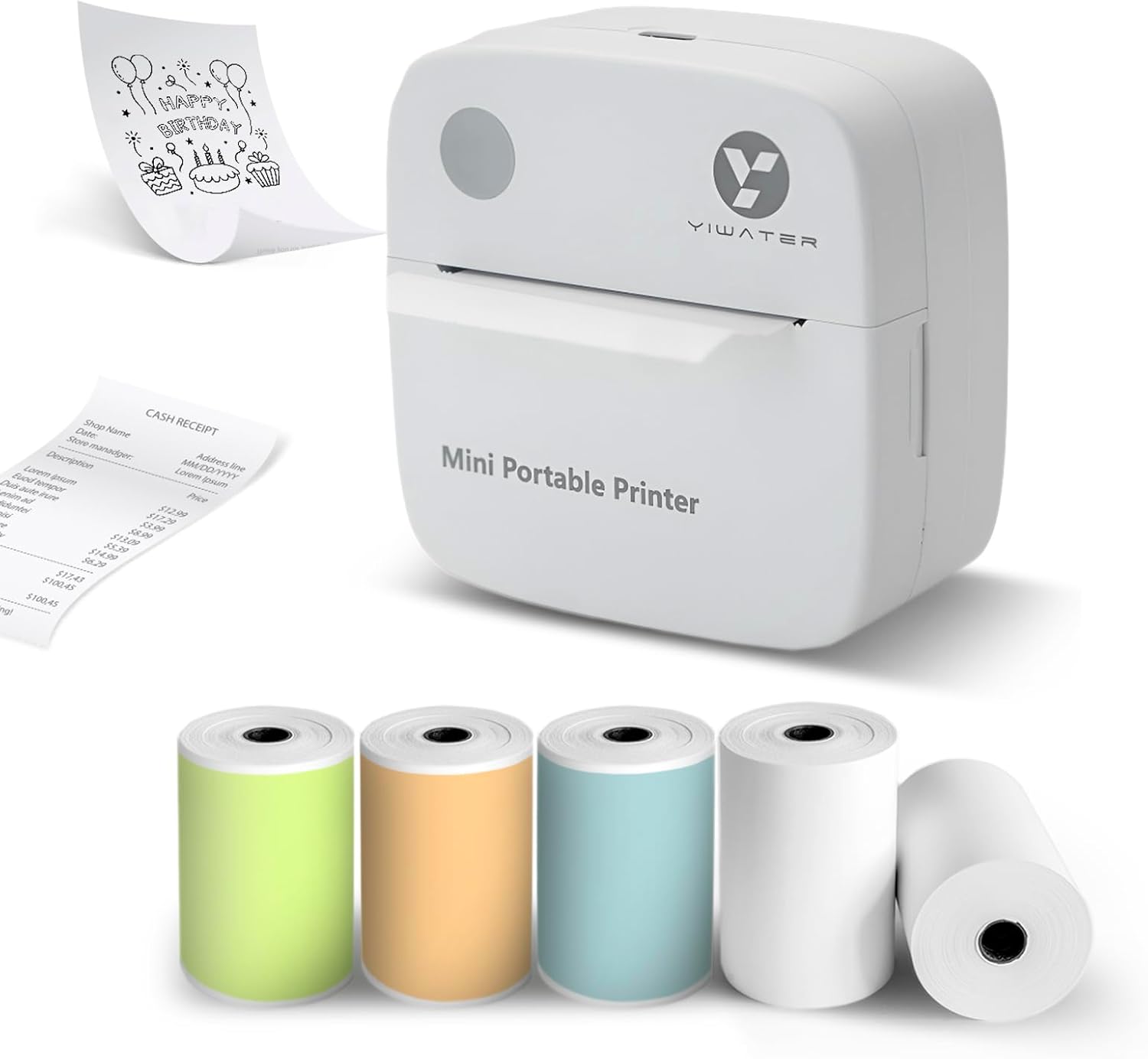 Mini Printer with 5 Rolls Sticker and Thermal Paper